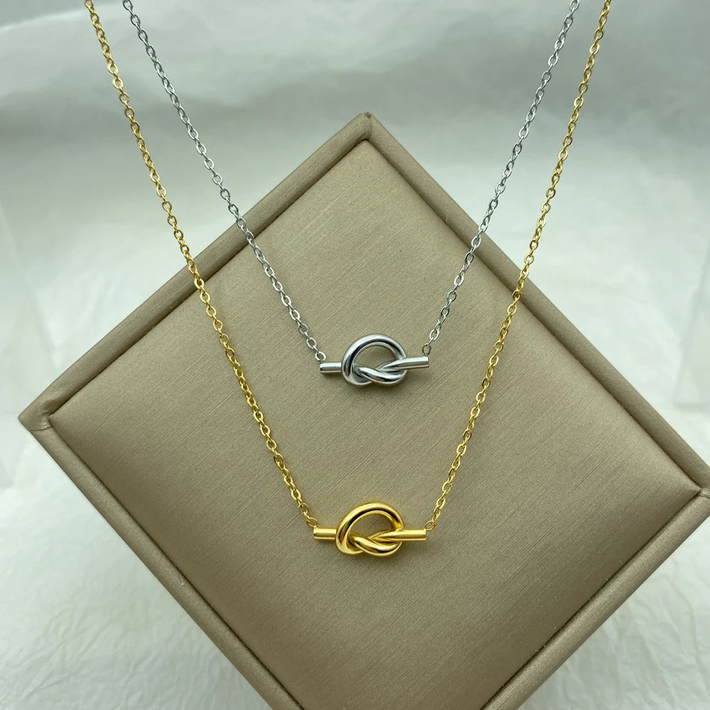 Stainless Steel Necklace for Women Gifts Steel Knotted Pendants  Design Clavicle Chain Fashin Jewelry Korean Style
