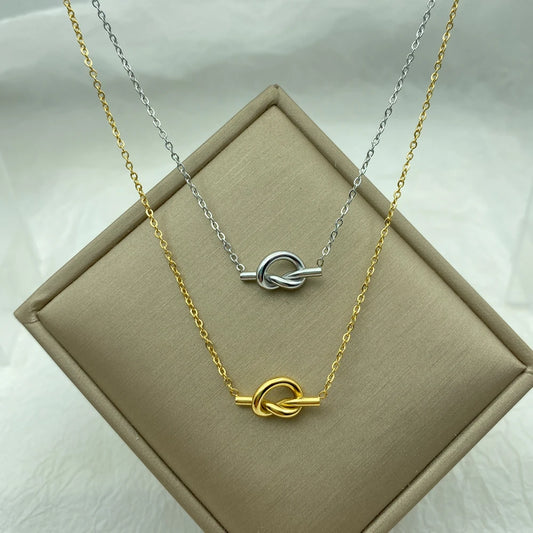 Stainless Steel Necklace for Women Gifts Steel Knotted Pendants  Design Clavicle Chain Fashin Jewelry Korean Style