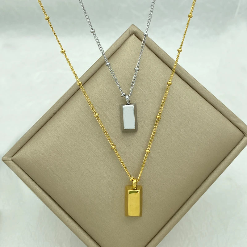 18K Gold Plated Bar Pendant Necklace | Stainless Steel Satellite Chain