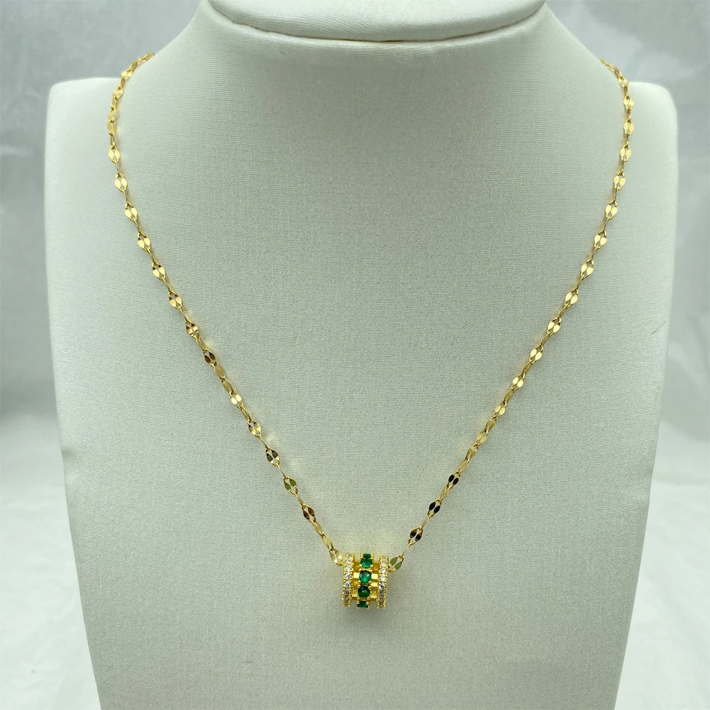 Emerald Green CZ Barrel Pendant Necklace | 18K Gold Plated Stainless Steel