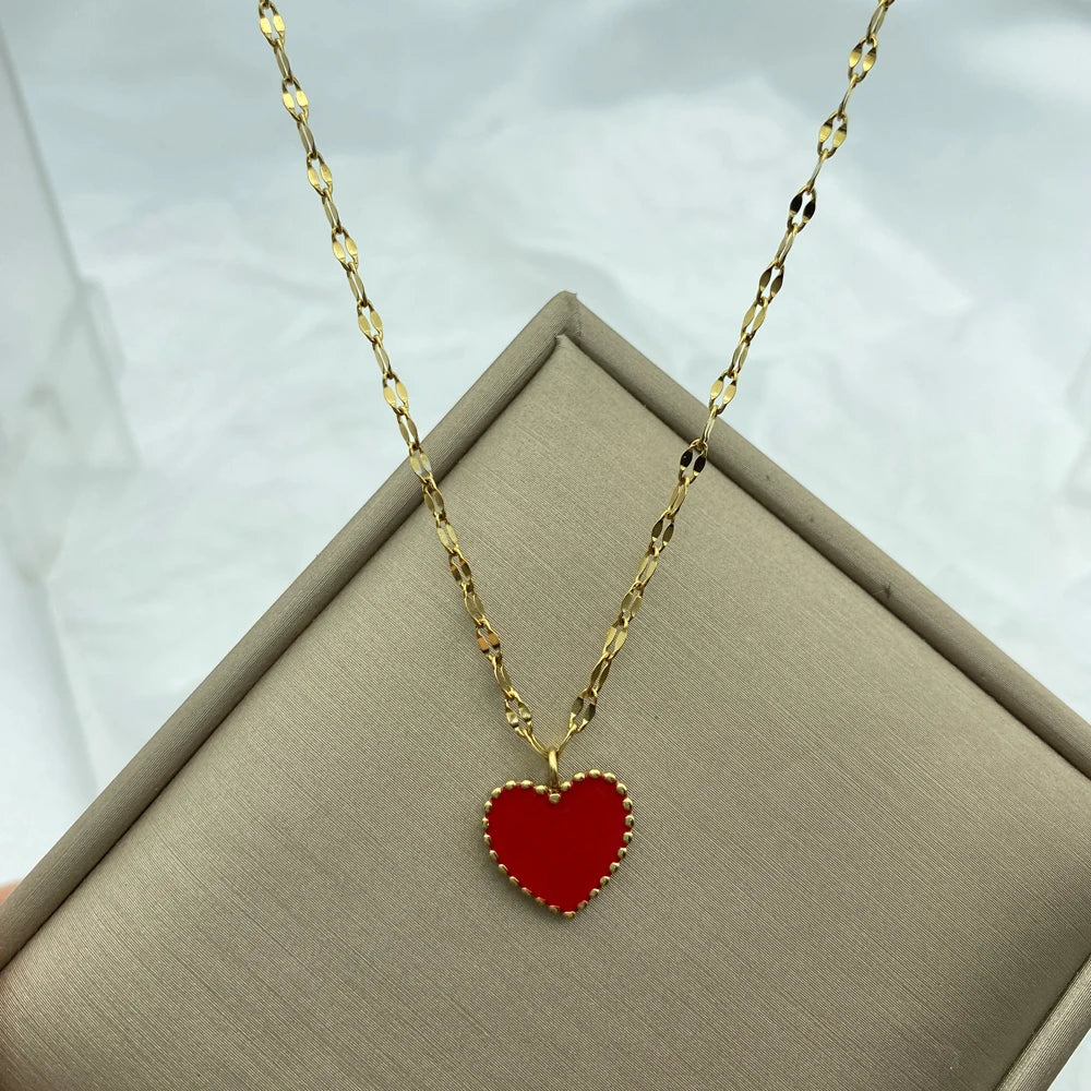 Red Heart Pendant Necklace | Stainless Steel Chain & Pendant