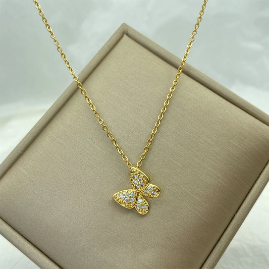 Gold Plated Butterfly Necklace for Women Jewelry Titanium Steel Pendant Necklace Luxury Choker Korean  Elegant Wholesale