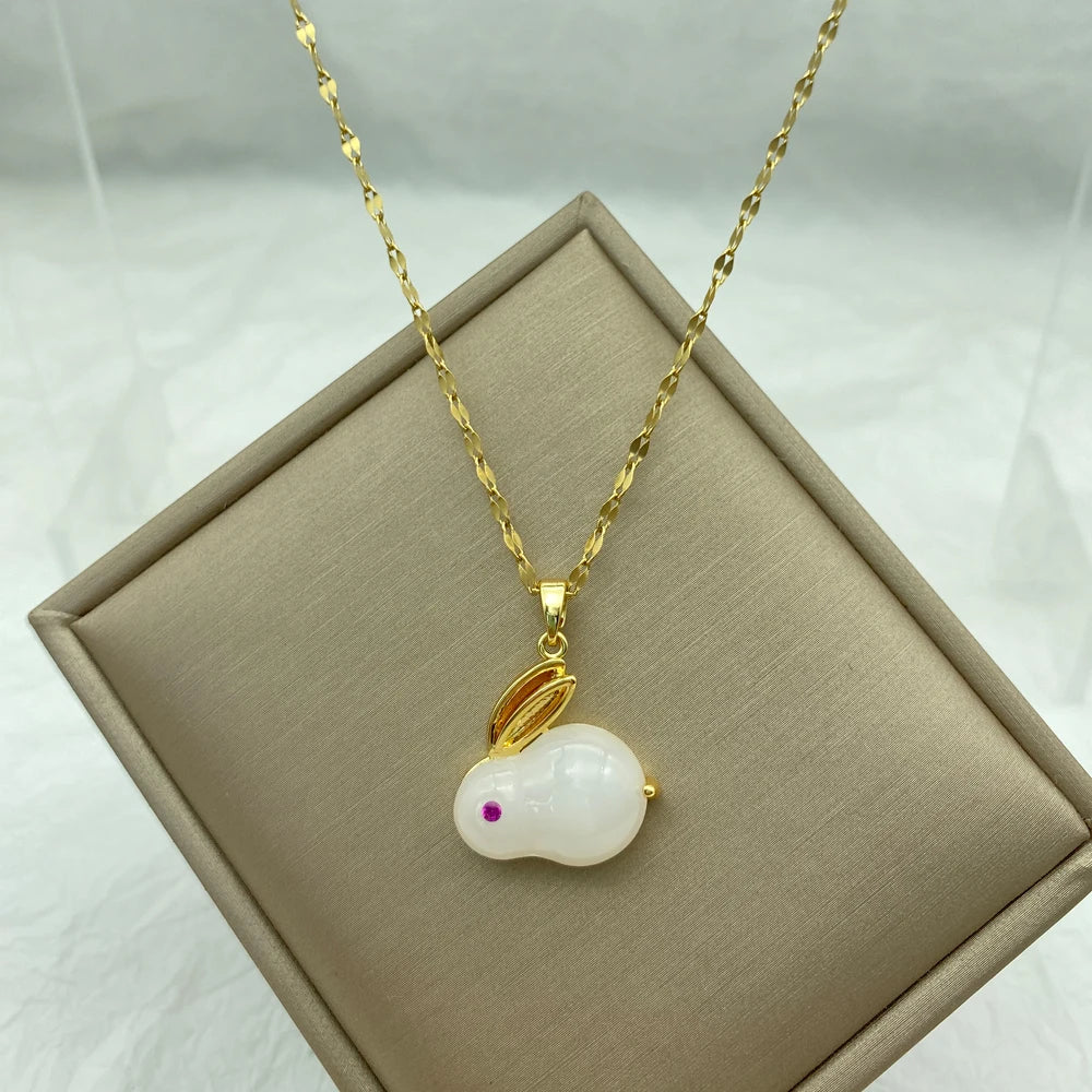 White Rabbit Stainless Steel Necklaces for Women Fashion Jewelry Cute Pendant Necklace New In Choker Gold Color Simpe Style