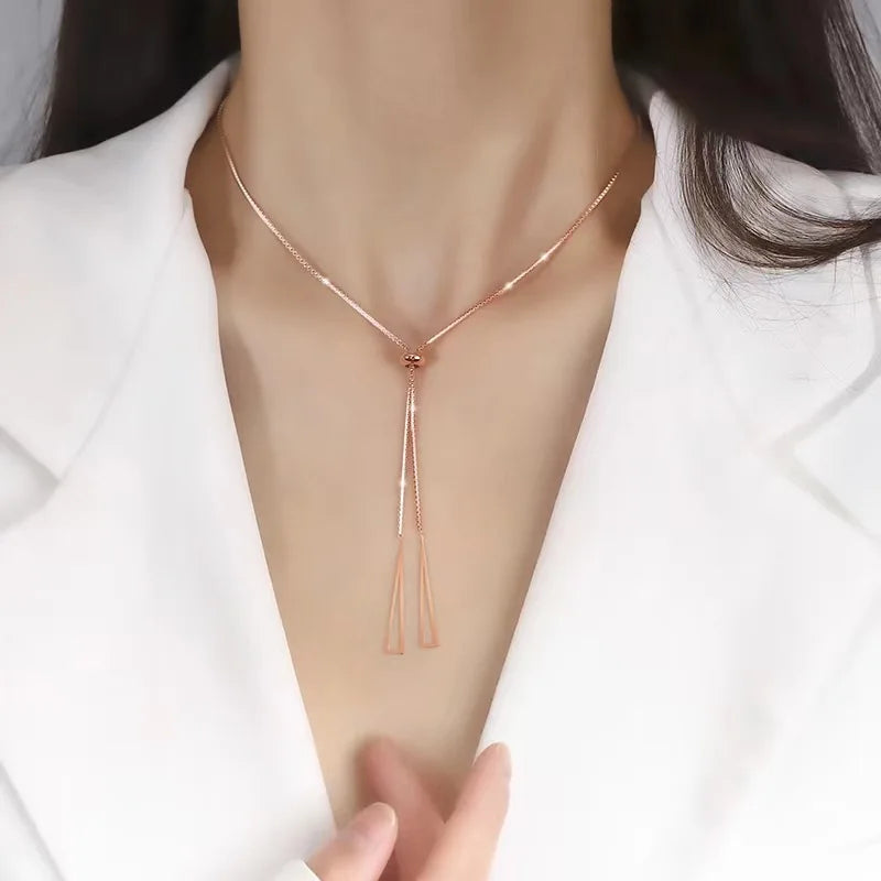 Minimalist Double Triangle Drop Necklace | Stainless Steel Adjustable Y-Chain