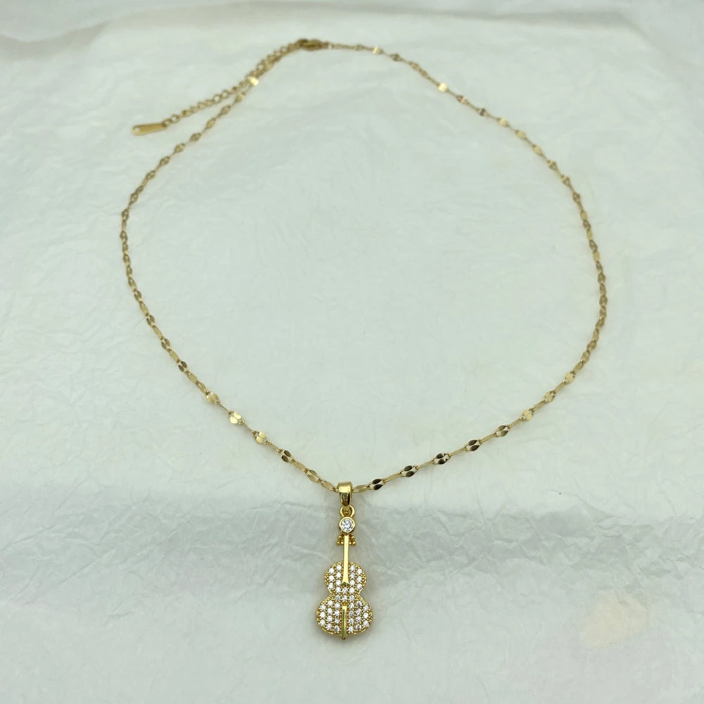 Violin Pendant Necklace for Women 2021 Jewelry  Gold Plated Titanium Steel Cute Necklace Luxury Choker Japanese Korean Wholesale