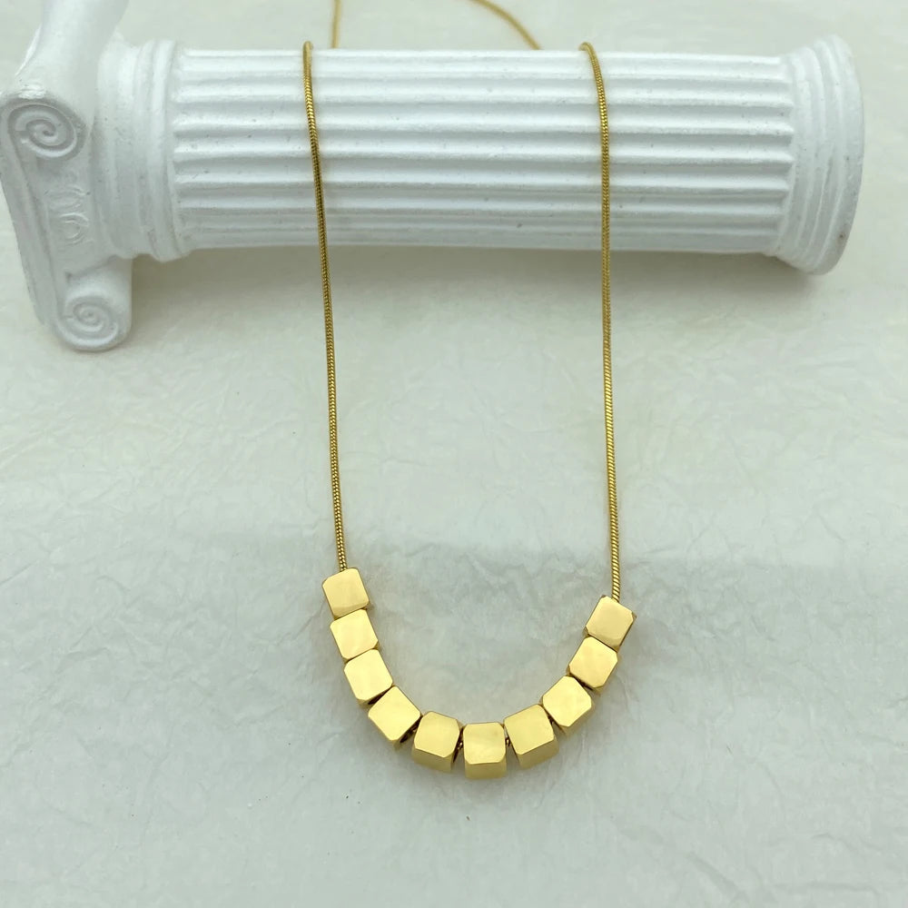 Snake Chain Minimalist Steel Square Pendant Necklace for Women