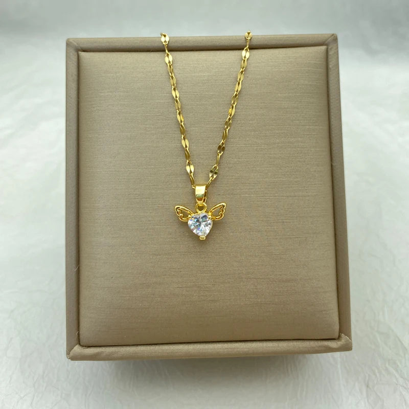 Gold Plated Stainless Steel Angel Necklace With Cute Small Pendant Fashion Jewerly Accessories Design