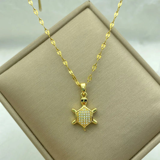 Gold color Cute Little Turtle Pendant Necklace Gold Stainless Steel Women's Necklace Jewelry Fashion Stainless Steel Accessories