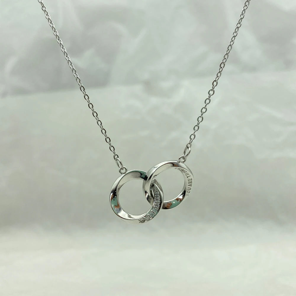 Interlocking Double Circle Pendant Necklace | Silver Stainless Steel
