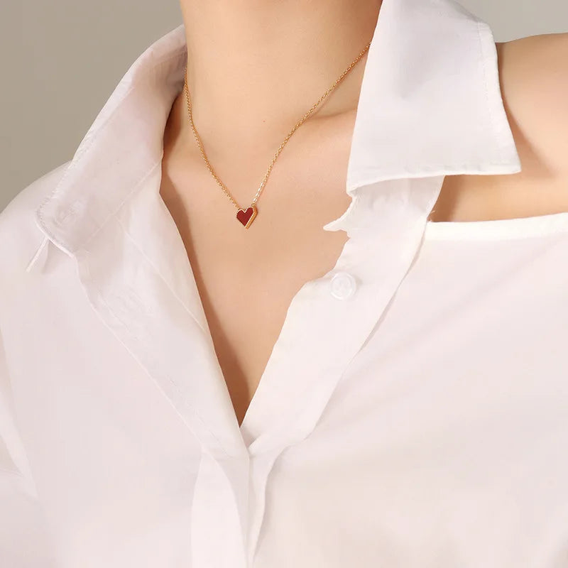 Stainless Steel Necklace for Women Acrylic Red Heart Gold Colour Necklace O Chain Elegant Korea Fashion Stainless Steel Jewelry