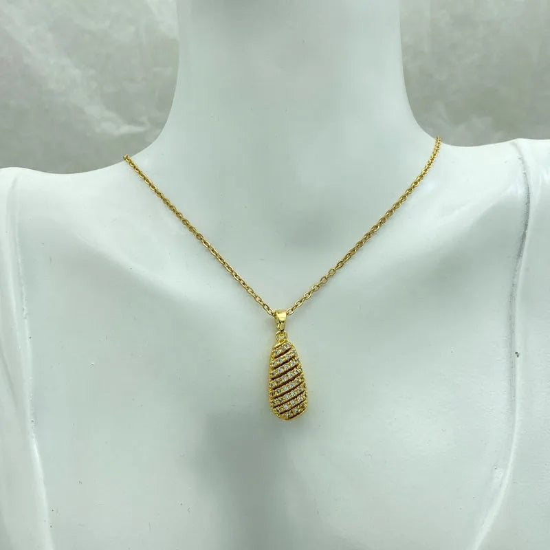 Gold Plated Stainless Steel Necklace Waterdrop Zircon Pendant Necklaces for Women Fashion Jewelry With Cross Chain