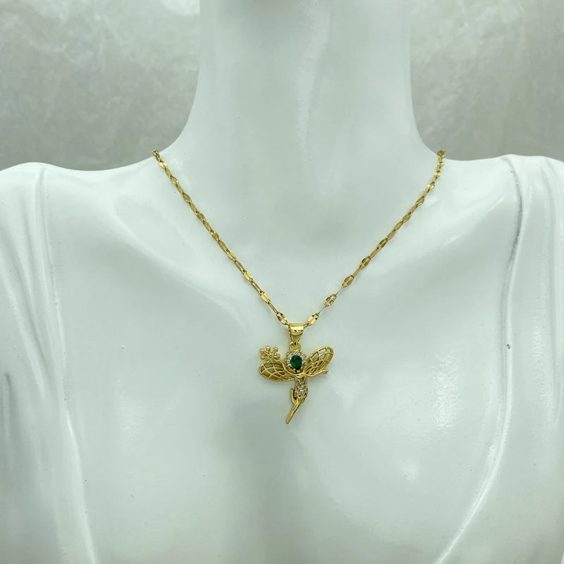 Gold Fairy Hummingbird Pendant Necklace |Stainless Steel Chains