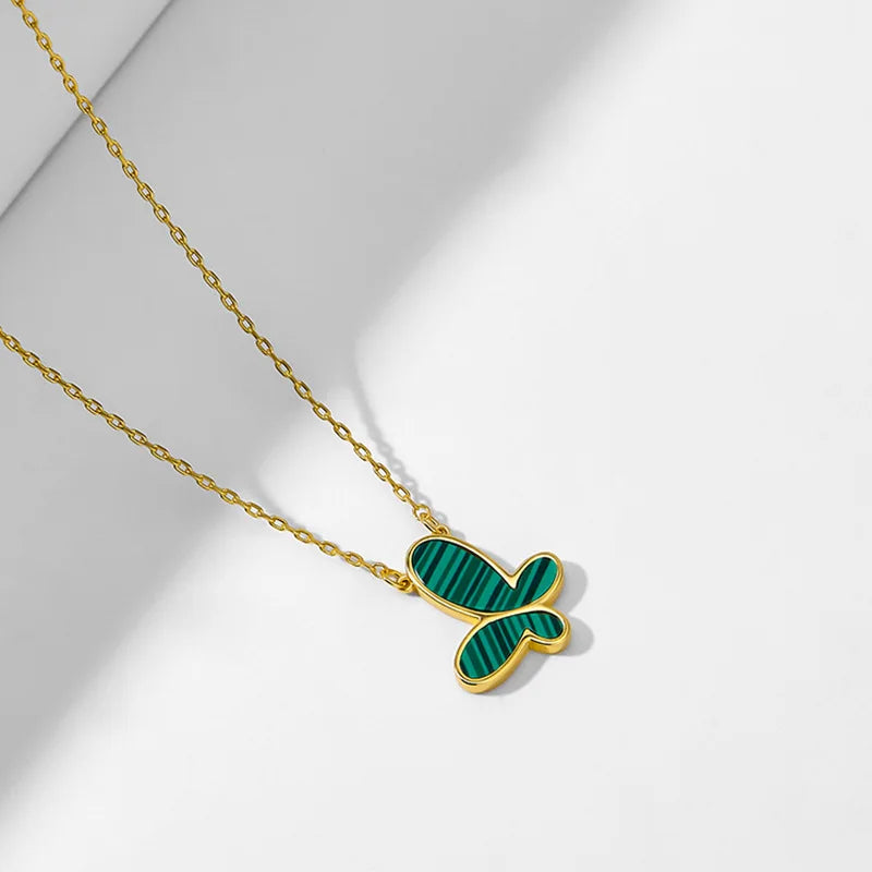 18K Gold Plated Malachite Butterfly Pendant Necklace | Stainless Steel Chain