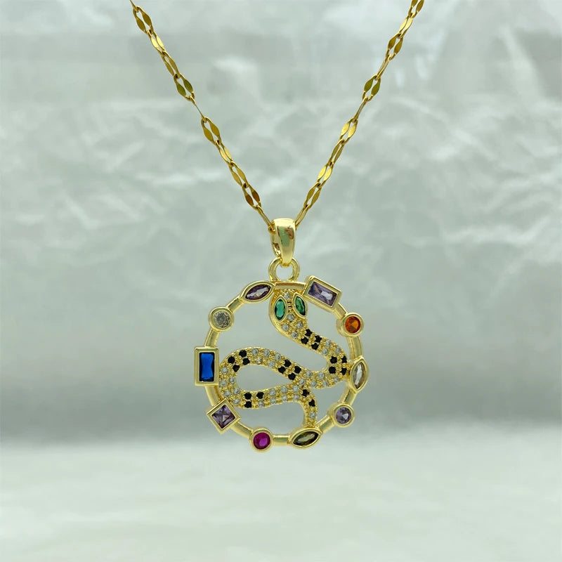 Gold Plated Stainless Steel Necklace For Women With A Big Round Shaped Snake Pendant Fashion  jewelry New In