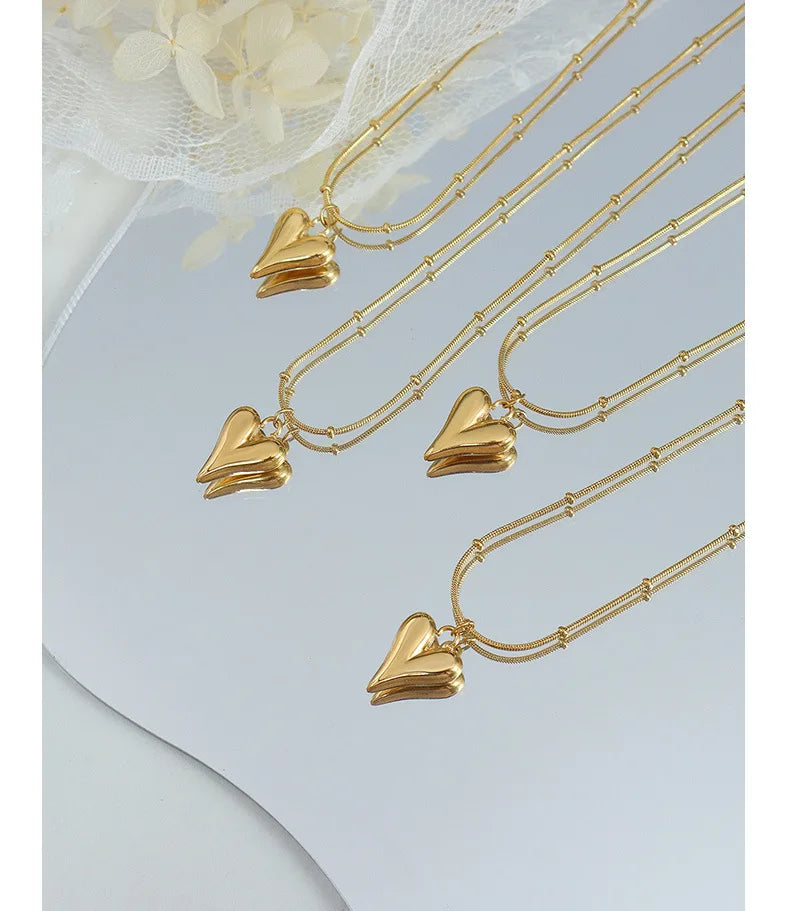 3D Heart Pendant Necklace with Satellite Snake Chain | 18K Gold Plated Stainless Steel