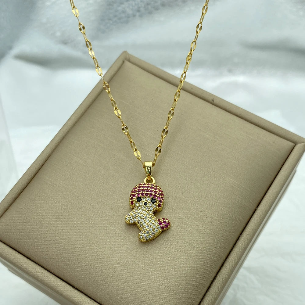 Stainless Steel Necklace For Women Girlfriend jewelry Cute Pretty Dog With Colorful Zircons pendants Gold Color Chains