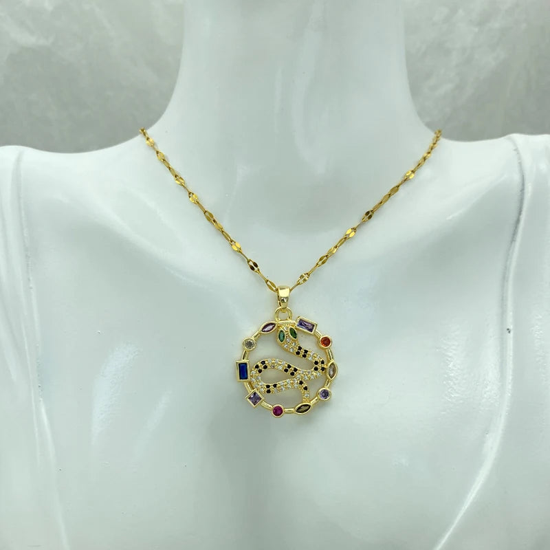 Gold Plated Stainless Steel Necklace For Women With A Big Round Shaped Snake Pendant Fashion  jewelry New In