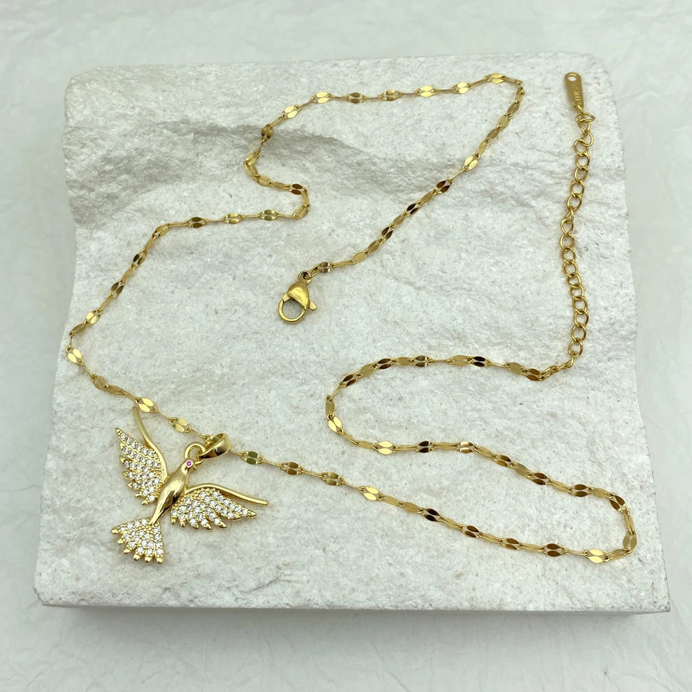 Gold Plated Eagle With Zircons Stainless Steel Necklaces For Women Gifts Fashion Jewerly Accessories Cute Bird Necklace New In