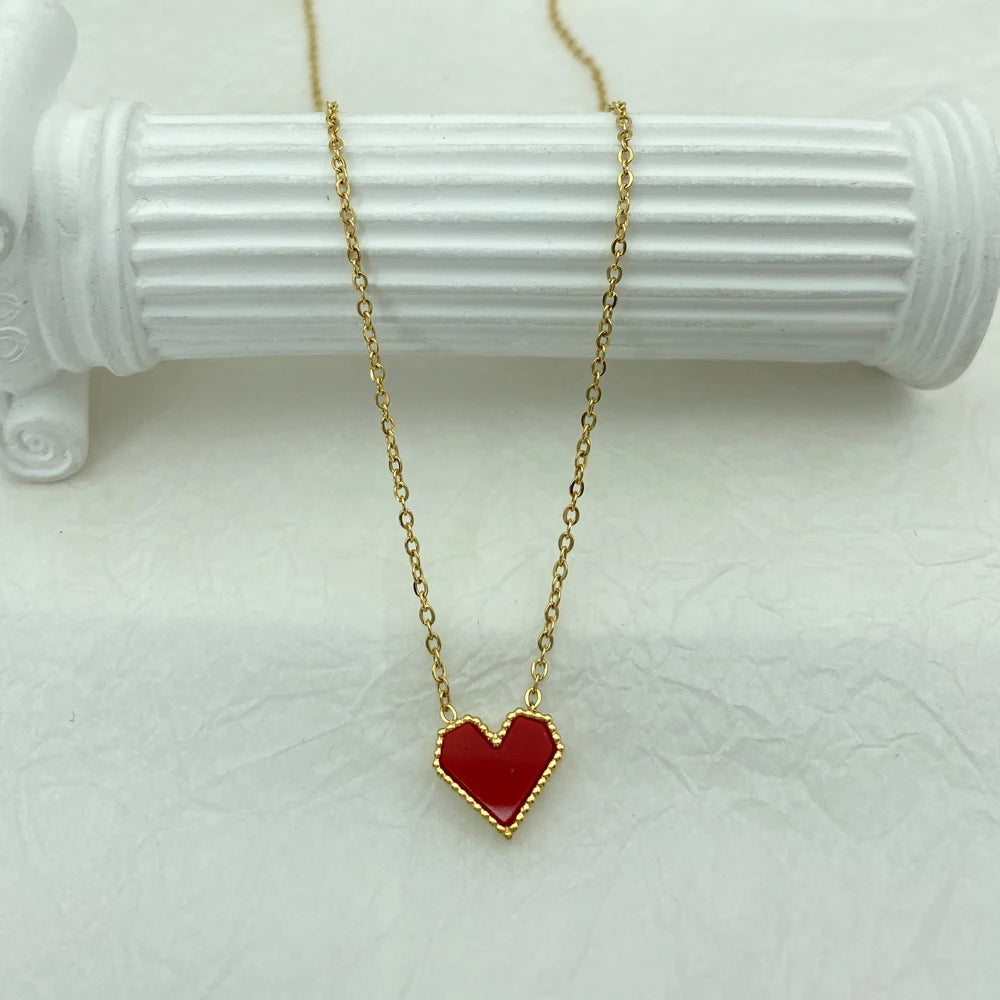 Stainless Steel Necklace for Women Acrylic Red Heart Gold Colour Necklace O Chain Elegant Korea Fashion Stainless Steel Jewelry