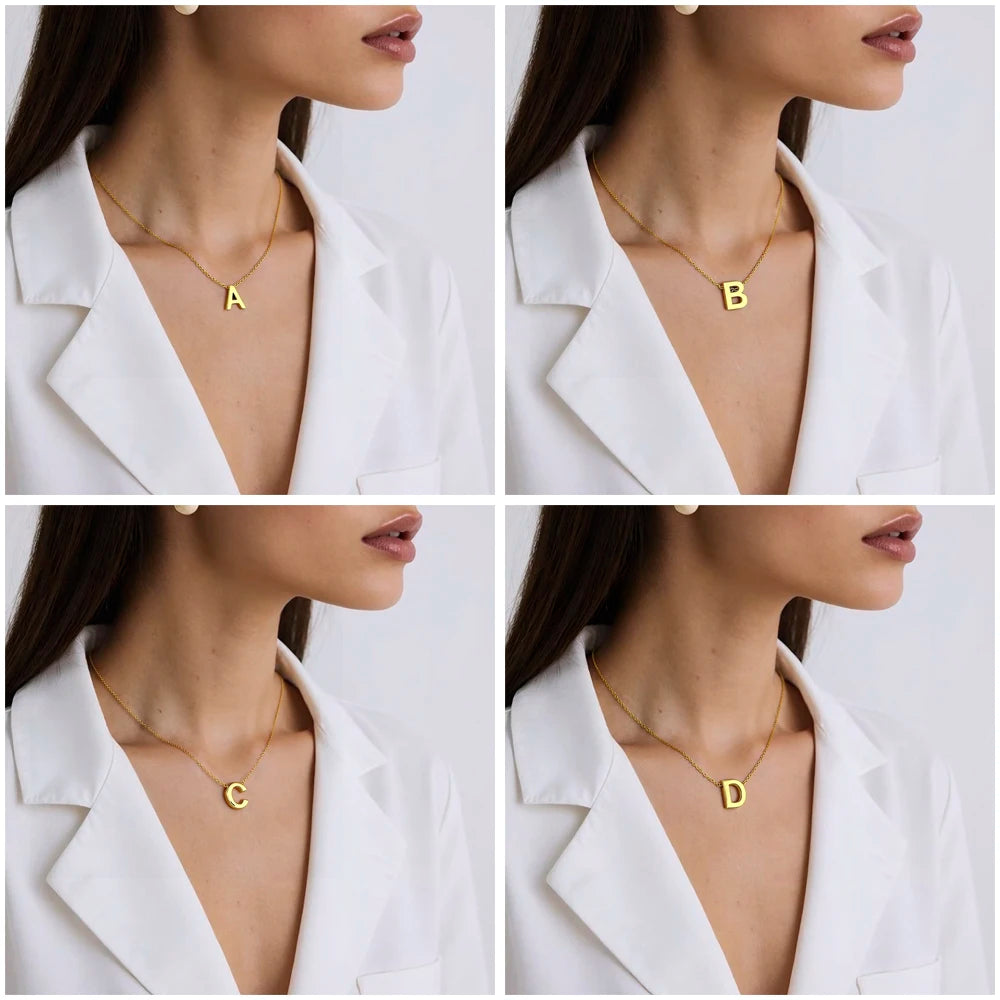 Various Specifications minimalist necklace Polished Pendants Stainless Steel Gold Initial Letter Necklace for women