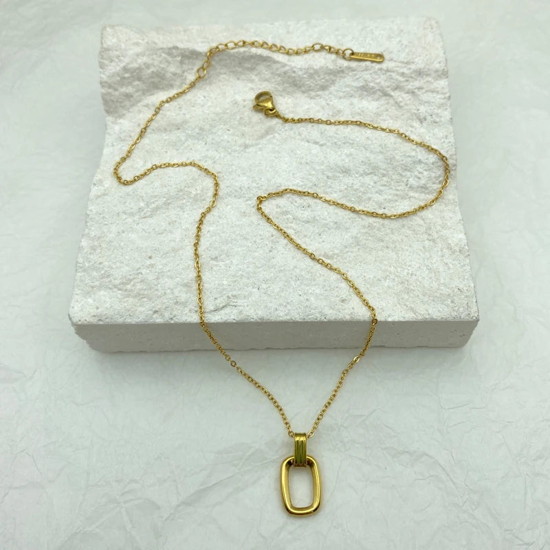 Minimalist Open Rectangle Pendant Necklace | 18K Gold Plated Stainless Steel