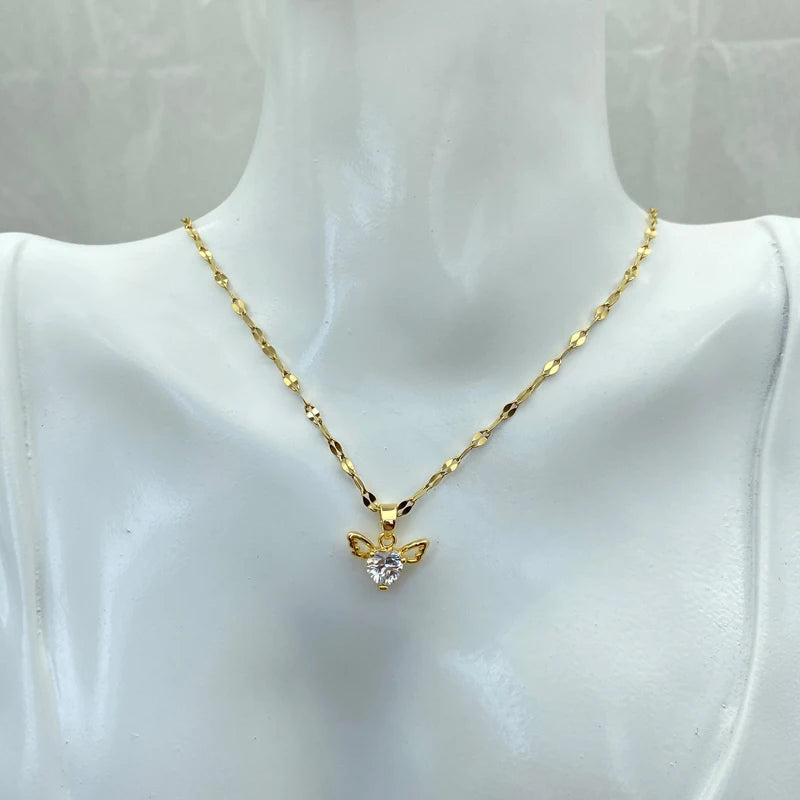 Gold Plated Stainless Steel Angel Necklace With Cute Small Pendant Fashion Jewerly Accessories Design