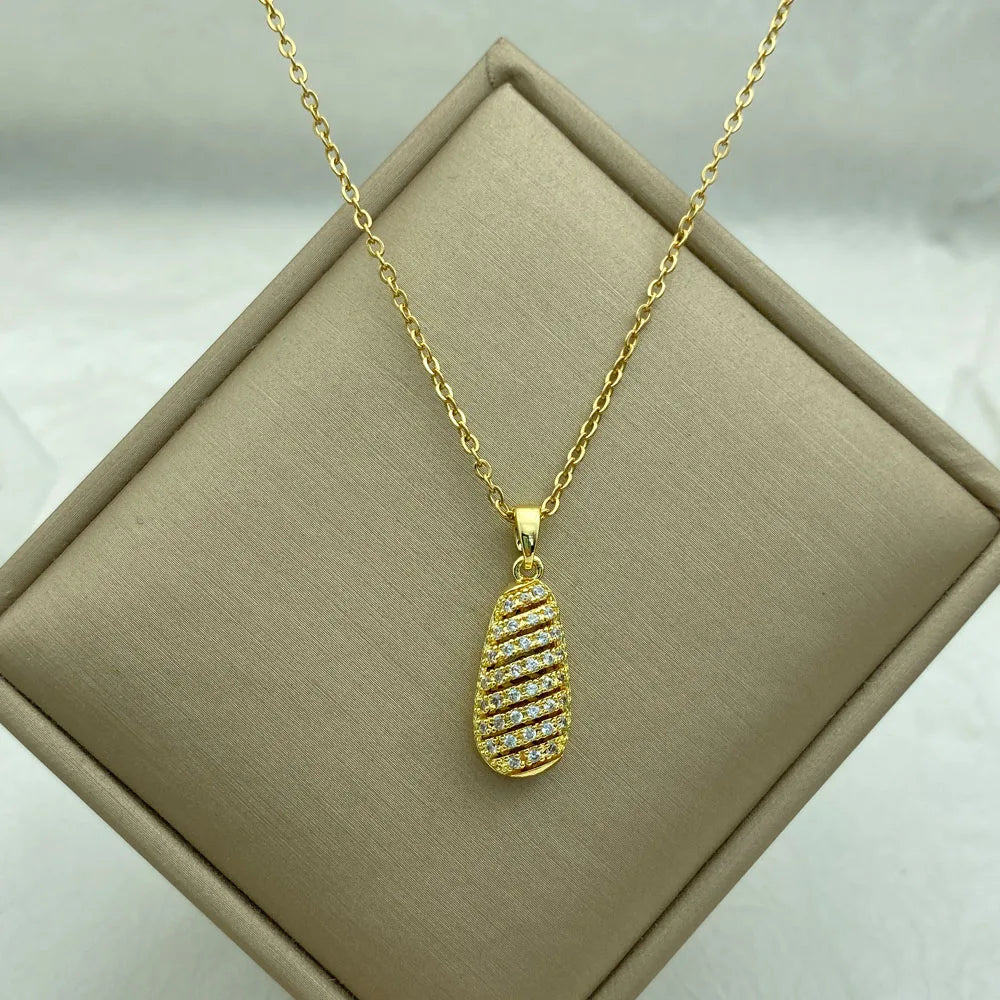 Gold Plated Stainless Steel Necklace Waterdrop Zircon Pendant Necklaces for Women Fashion Jewelry With Cross Chain
