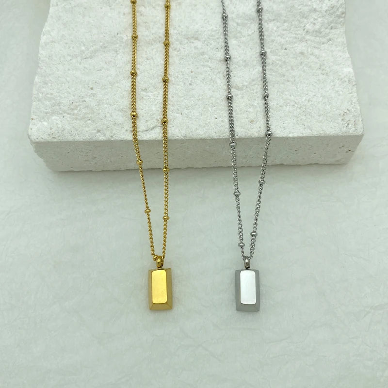 18K Gold Plated Bar Pendant Necklace | Stainless Steel Satellite Chain