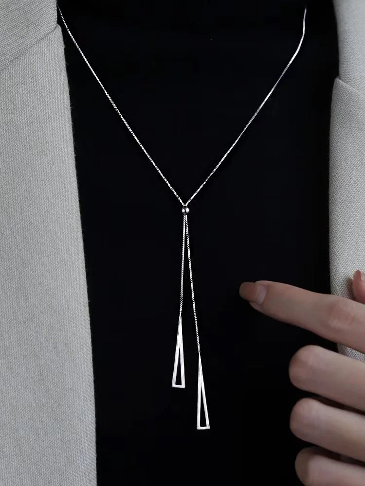 Minimalist Double Triangle Drop Necklace | Stainless Steel Adjustable Y-Chain