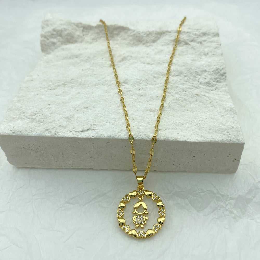 Gold Cute Girl Pendant Necklace |18K Gold Plated Stainless Steel Chains