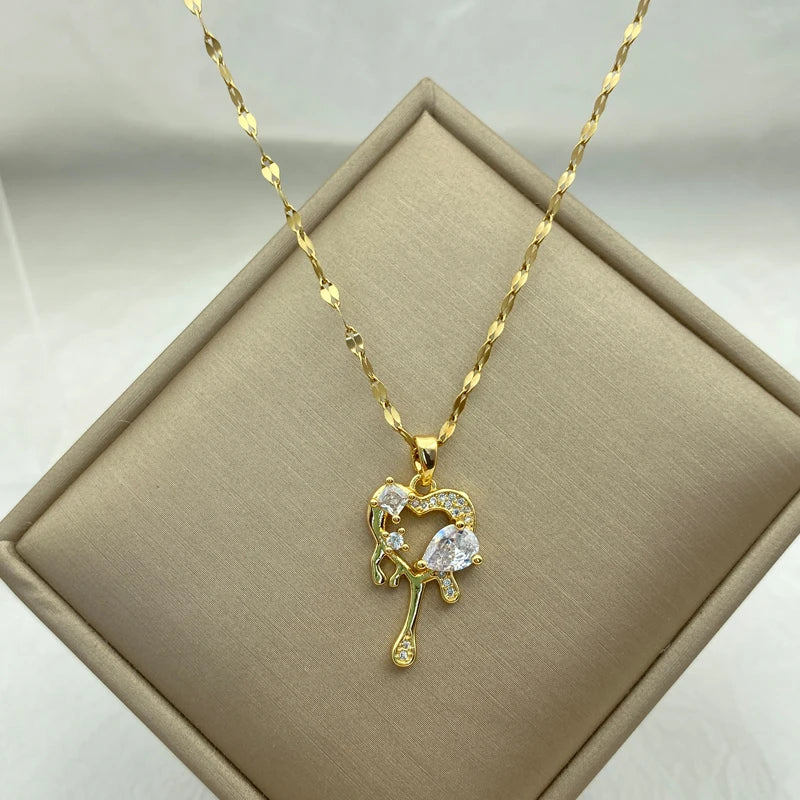Heart Pendant Necklace| 18K Gold Stainless Steel Chains