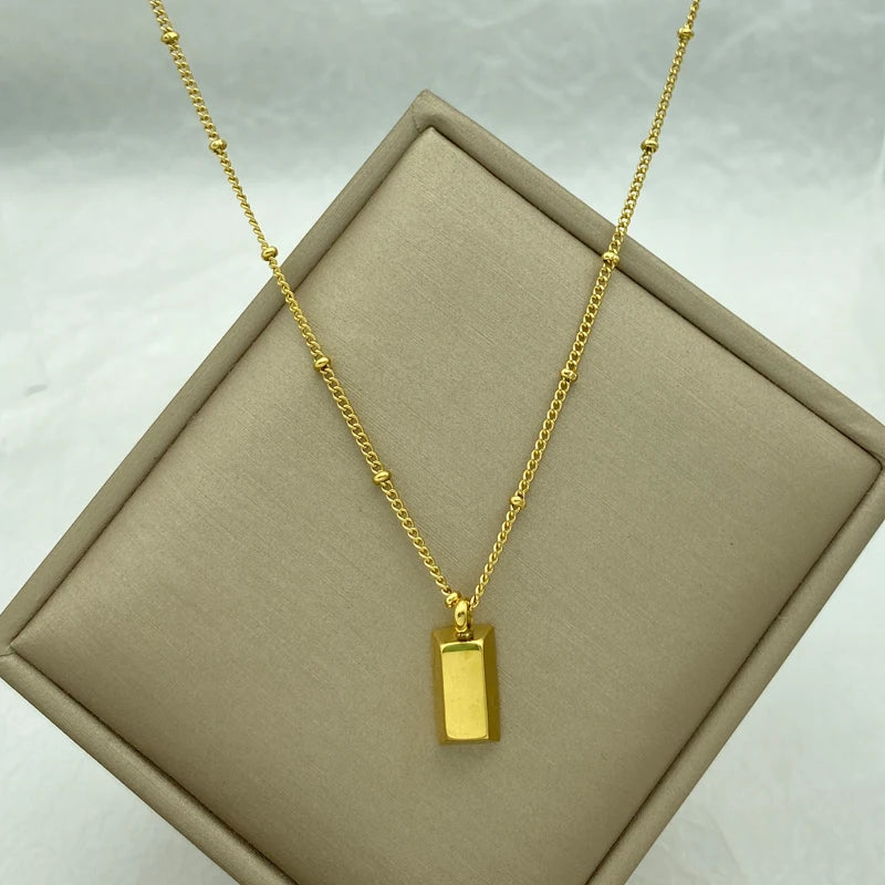 18K Gold Plated Bar Pendant Necklace | Stainless Steel Satellite Chain