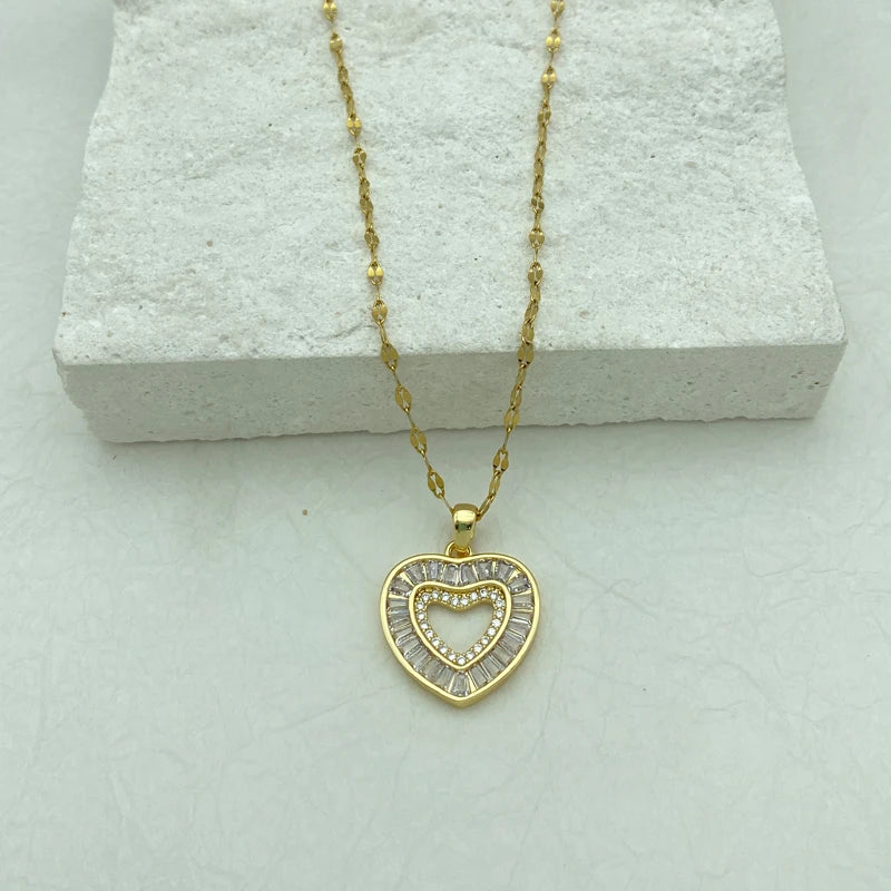 Gold Plated Stainless Steel Necklaces With A big Heart Pendant New Fashion Jewelry Style