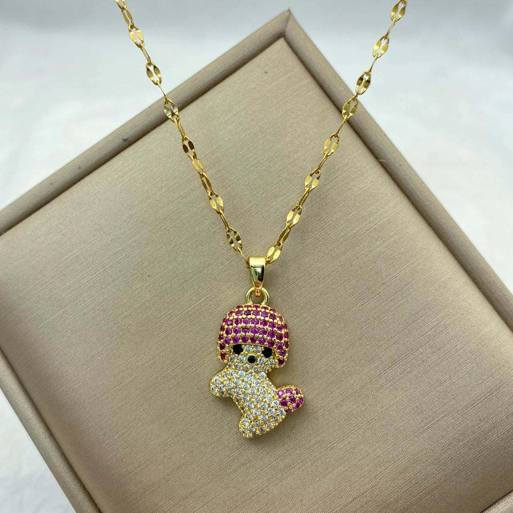 Stainless Steel Necklace For Women Girlfriend jewelry Cute Pretty Dog With Colorful Zircons pendants Gold Color Chains