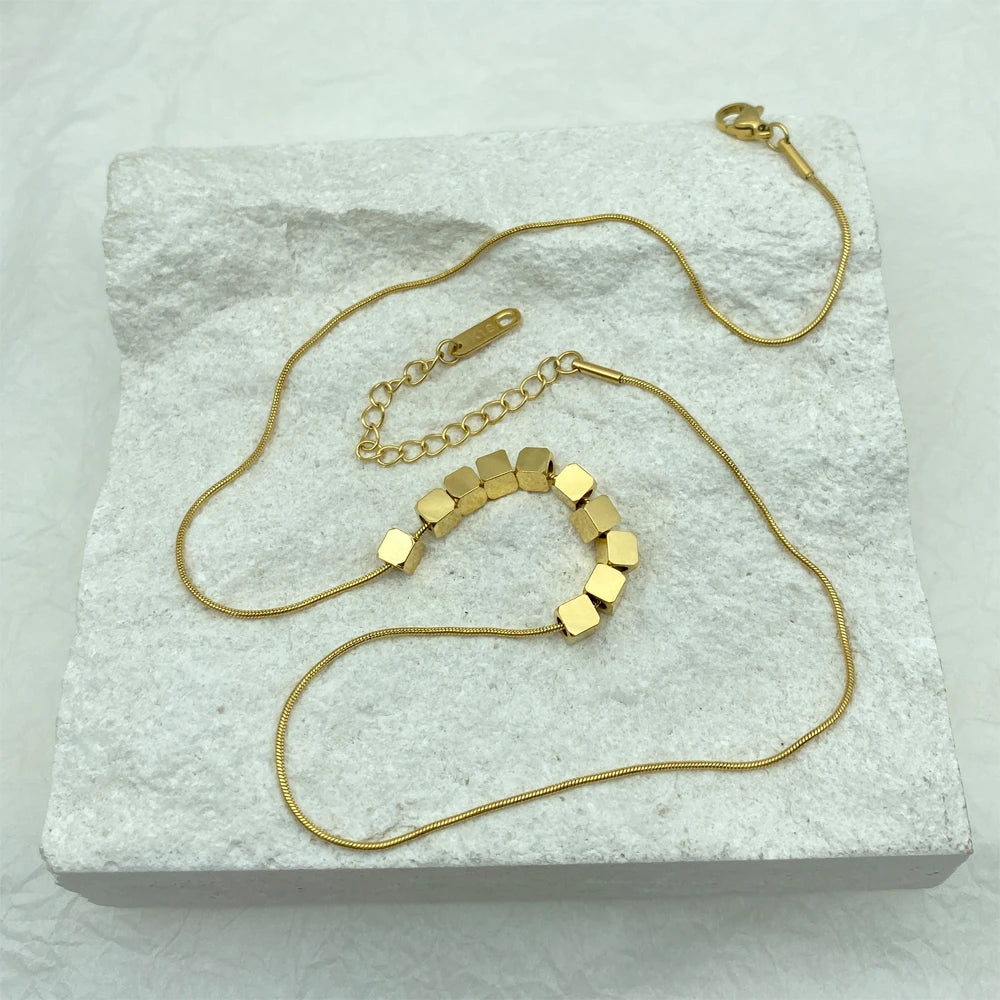 Snake Chain Minimalist Steel Square Pendant Necklace for Women