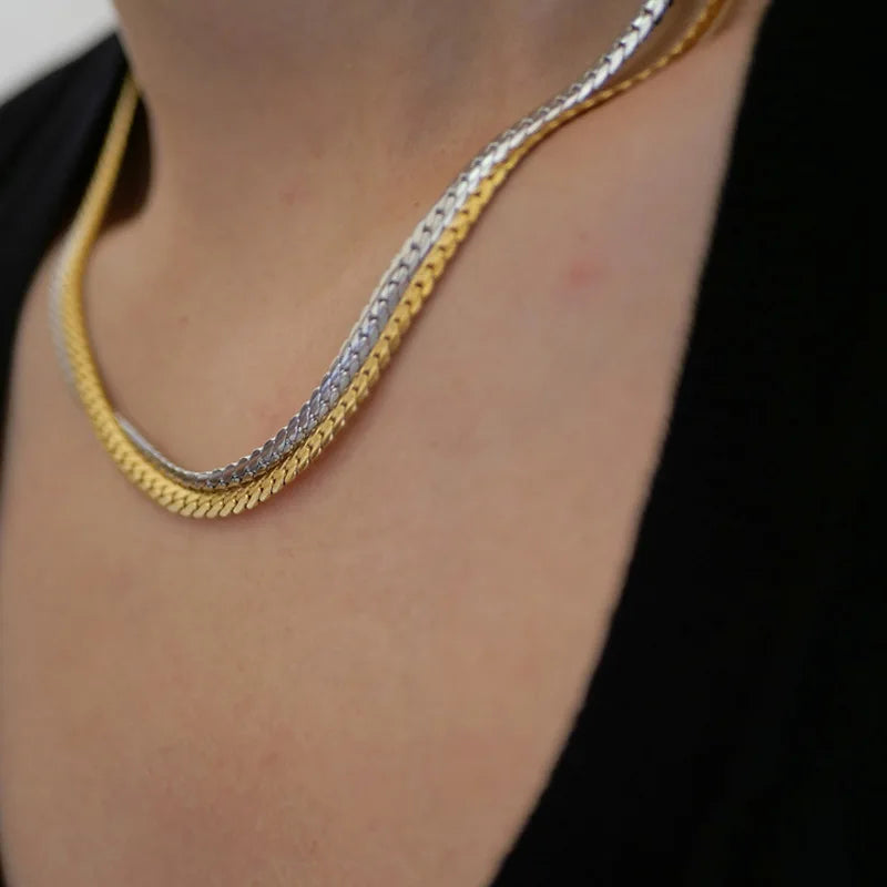 High Quality 18k gold plated Stainless Steel Necklace for Women chunky  Hip Hop Cuban link Chain Fashion Jewelry Simple Style