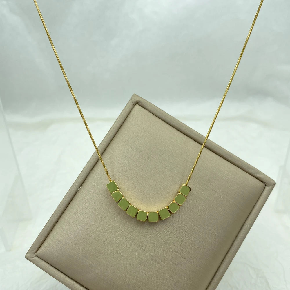 Snake Chain Minimalist Steel Square Pendant Necklace for Women