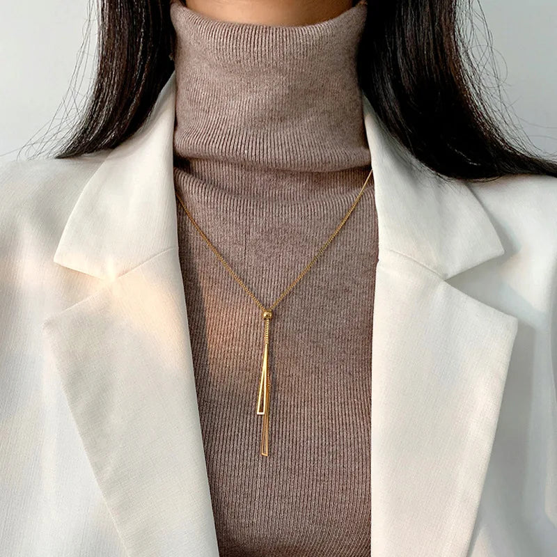 Minimalist Double Triangle Drop Necklace | Stainless Steel Adjustable Y-Chain