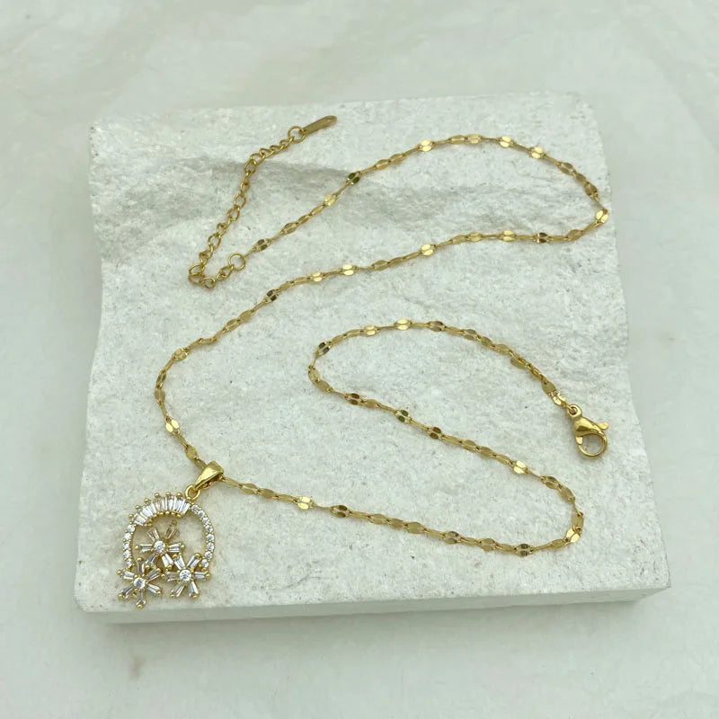 Gold Plated Stainless Steel Necklace Big Flower Pendant Necklaces for Women Fashion Jewelry