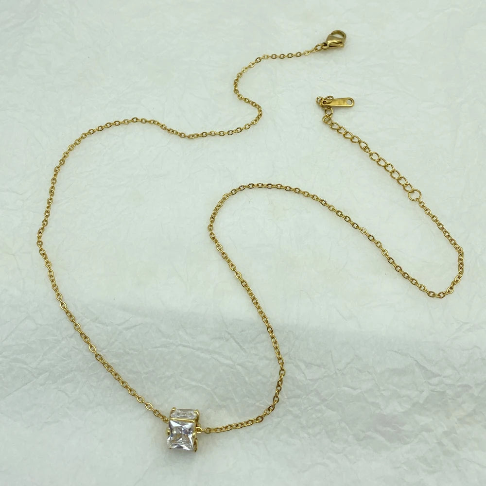 Gold Plated Zirconia Necklace for Women  New Jewelry Stainless Steel Zircons Pendant Necklace Big  Luxury Korean Elegant