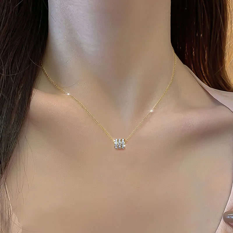 Round Steel Pendant Necklace Gold Color Stainless Steel Jewelry for Women Simple Small Pretty Necklace Collarbone Accessories