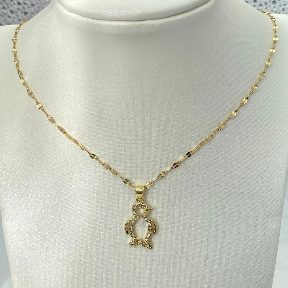 Gold Plated Cute Penguin Pendants With Zircon Stainless Steel Necklace For Women Fashion Jewelry New In Accessories