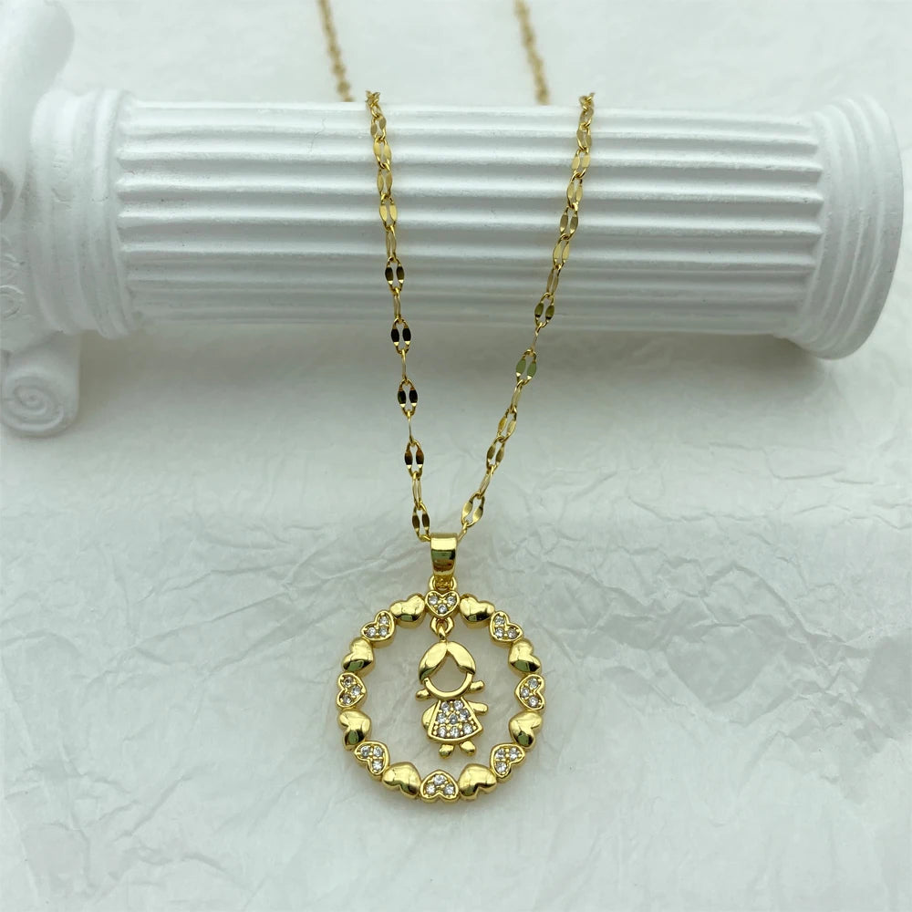 Gold Cute Girl Pendant Necklace |18K Gold Plated Stainless Steel Chains