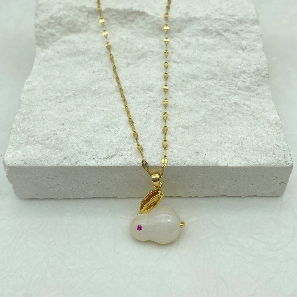 White Rabbit Stainless Steel Necklaces for Women Fashion Jewelry Cute Pendant Necklace New In Choker Gold Color Simpe Style