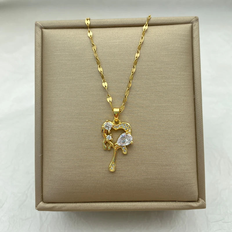 Heart Pendant Necklace| 18K Gold Stainless Steel Chains