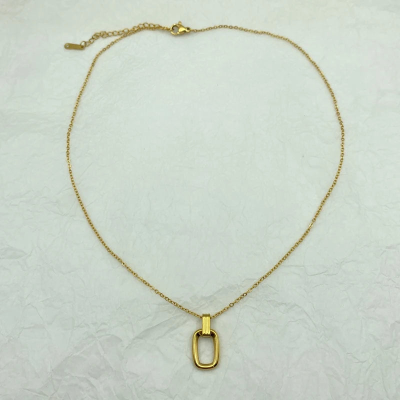 Minimalist Open Rectangle Pendant Necklace | 18K Gold Plated Stainless Steel