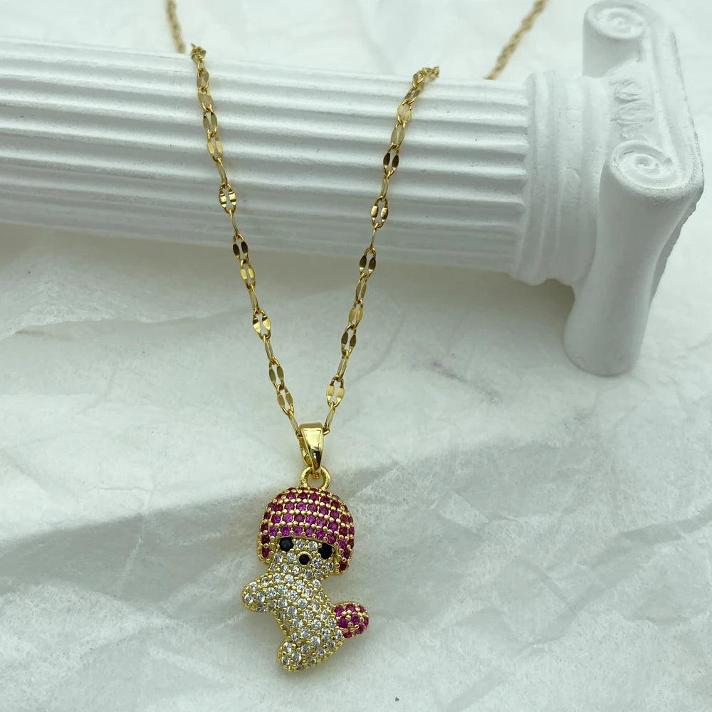 Stainless Steel Necklace For Women Girlfriend jewelry Cute Pretty Dog With Colorful Zircons pendants Gold Color Chains