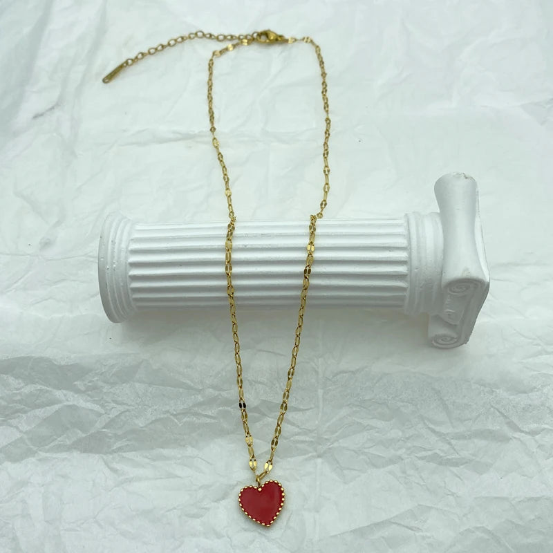 Red Heart Pendant Necklace | Stainless Steel Chain & Pendant