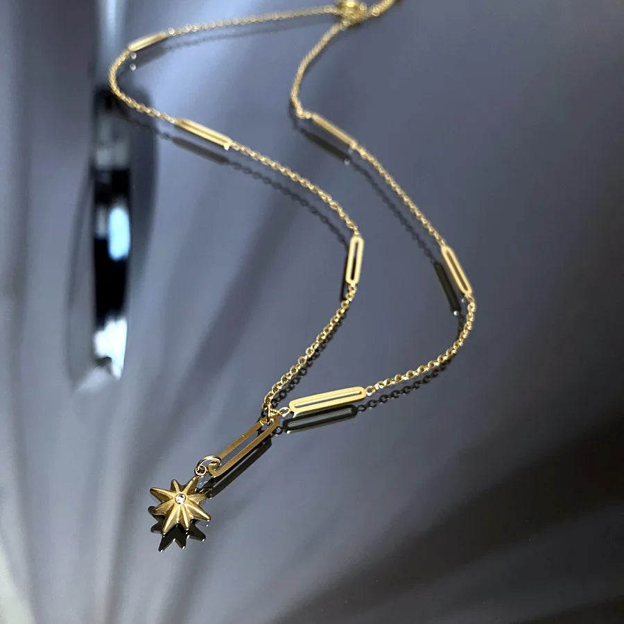 North Star Pendant Lariat Necklace | 18K Gold Plated Stainless Steel