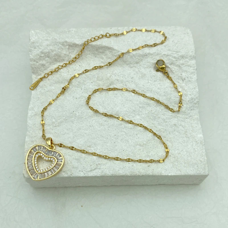 Gold Plated Stainless Steel Necklaces With A big Heart Pendant New Fashion Jewelry Style
